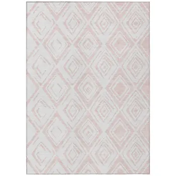 8' X 10' Pink And Ivory Geometric Washable Indoor Outdoor Area Rug