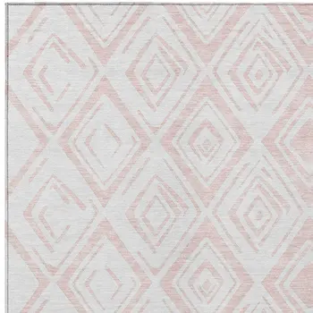 8' X 10' Pink And Ivory Geometric Washable Indoor Outdoor Area Rug