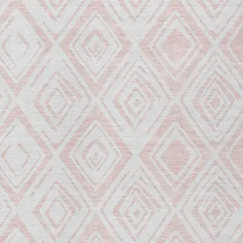 9' X 12' Pink And Ivory Geometric Washable Indoor Outdoor Area Rug