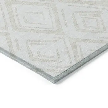 3' X 5' Pearl And Ivory Geometric Washable Indoor Outdoor Area Rug