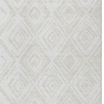 3' X 5' Pearl And Ivory Geometric Washable Indoor Outdoor Area Rug