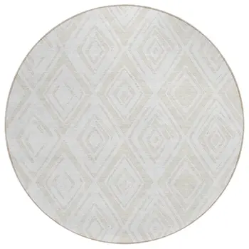 8' Pearl And Ivory Round Geometric Washable Indoor Outdoor Area Rug