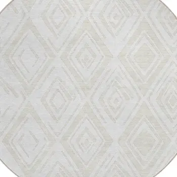 8' Pearl And Ivory Round Geometric Washable Indoor Outdoor Area Rug