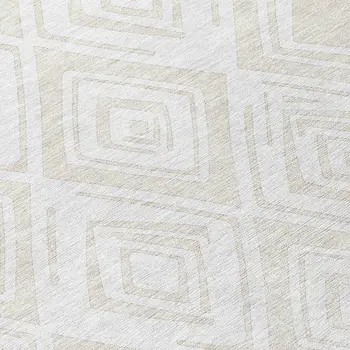 8' Pearl And Ivory Round Geometric Washable Indoor Outdoor Area Rug