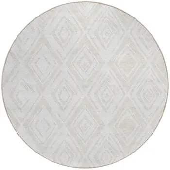 8' Pearl And Ivory Round Geometric Washable Indoor Outdoor Area Rug