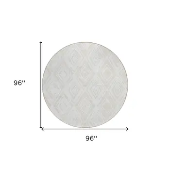 8' Pearl And Ivory Round Geometric Washable Indoor Outdoor Area Rug