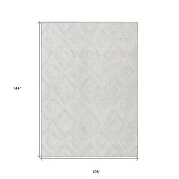 9' X 12' Pearl And Ivory Geometric Washable Indoor Outdoor Area Rug