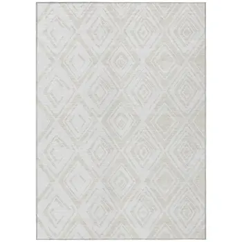 9' X 12' Pearl And Ivory Geometric Washable Indoor Outdoor Area Rug