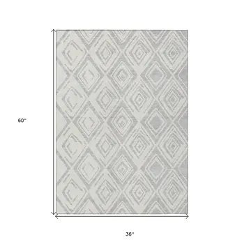 3' X 5' Pewter And Ivory Geometric Washable Indoor Outdoor Area Rug