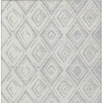 5' X 8' Pewter And Ivory Geometric Washable Indoor Outdoor Area Rug