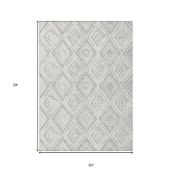 5' X 8' Pewter And Ivory Geometric Washable Indoor Outdoor Area Rug