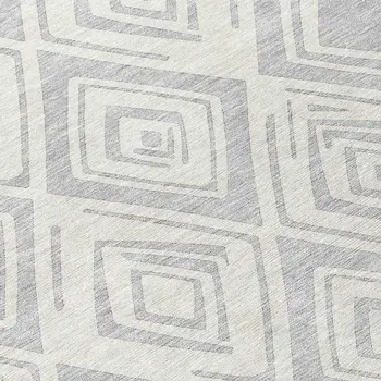8' Pewter And Ivory Round Geometric Washable Indoor Outdoor Area Rug