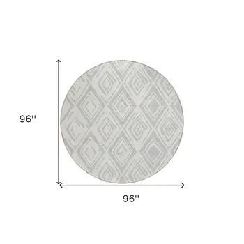 8' Pewter And Ivory Round Geometric Washable Indoor Outdoor Area Rug