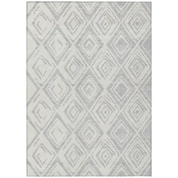 8' X 10' Pewter And Ivory Geometric Washable Indoor Outdoor Area Rug