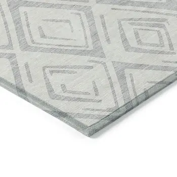 10' X 14' Pewter And Ivory Geometric Washable Indoor Outdoor Area Rug