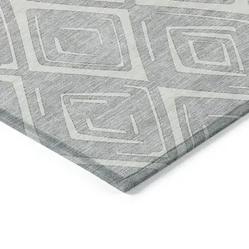 8' X 10' Silver And Ivory Geometric Washable Indoor Outdoor Area Rug