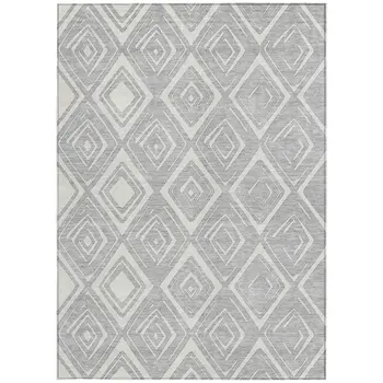 10' X 14' Silver And Ivory Geometric Washable Indoor Outdoor Area Rug