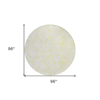 8' Yellow And Ivory Round Geometric Washable Indoor Outdoor Area Rug