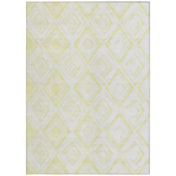 8' X 10' Yellow And Ivory Geometric Washable Indoor Outdoor Area Rug