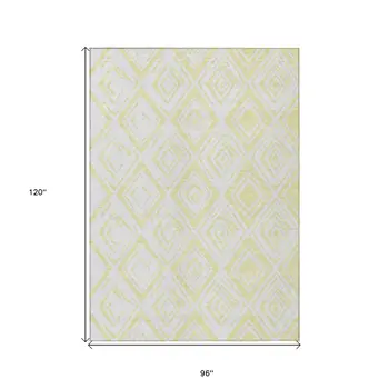 8' X 10' Yellow And Ivory Geometric Washable Indoor Outdoor Area Rug