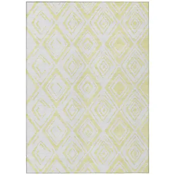 8' X 10' Yellow And Ivory Geometric Washable Indoor Outdoor Area Rug