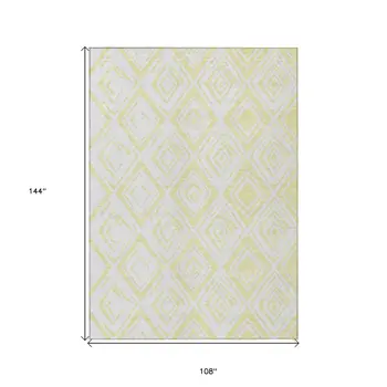 9' X 12' Yellow And Ivory Geometric Washable Indoor Outdoor Area Rug