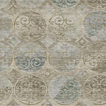8' X 10' Beige Taupe And Blue Trellis Washable Indoor Outdoor Area Rug