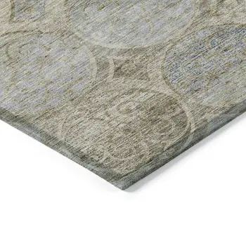9' X 12' Beige Taupe And Blue Trellis Washable Indoor Outdoor Area Rug