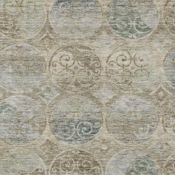 10' X 14' Beige Taupe And Blue Trellis Washable Indoor Outdoor Area Rug