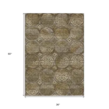 3' X 5' Brown Taupe And Gray Trellis Washable Indoor Outdoor Area Rug