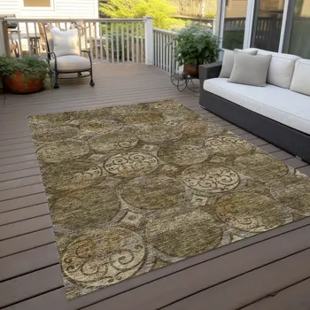 3' X 5' Brown Taupe And Gray Trellis Washable Indoor Outdoor Area Rug