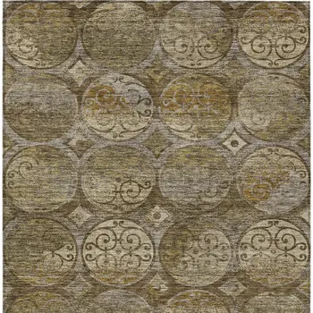 5' X 8' Brown Taupe And Gray Trellis Washable Indoor Outdoor Area Rug