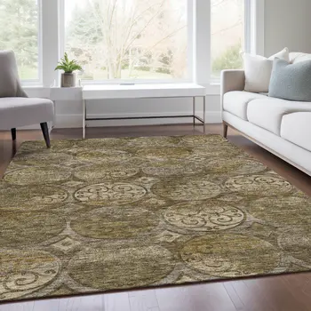 5' X 8' Brown Taupe And Gray Trellis Washable Indoor Outdoor Area Rug