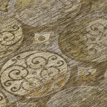 8' Brown Taupe And Gray Round Trellis Washable Indoor Outdoor Area Rug
