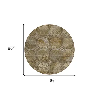 8' Brown Taupe And Gray Round Trellis Washable Indoor Outdoor Area Rug