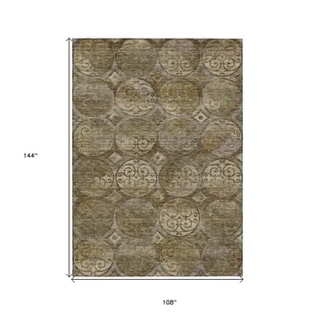 9' X 12' Brown Taupe And Gray Trellis Washable Indoor Outdoor Area Rug