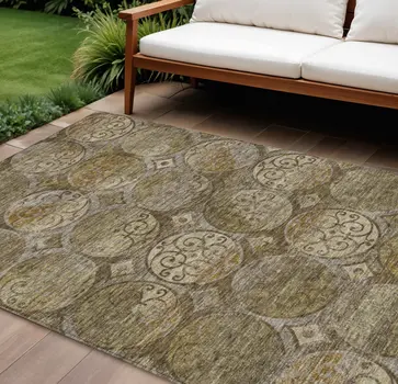 10' X 14' Brown Taupe And Gray Trellis Washable Indoor Outdoor Area Rug