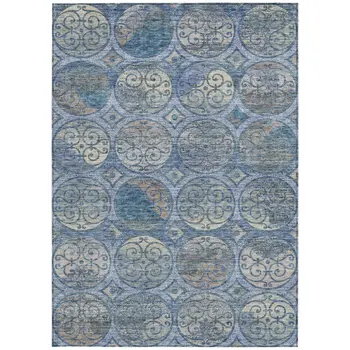 3' X 5' Navy Blue And Sky Blue Trellis Washable Indoor Outdoor Area Rug