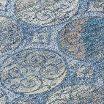 8' Navy Blue And Sky Blue Round Trellis Washable Indoor Outdoor Area Rug