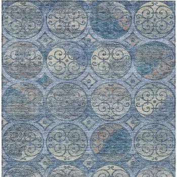 9' X 12' Navy Blue And Sky Blue Trellis Washable Indoor Outdoor Area Rug