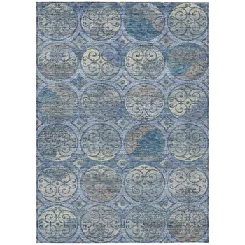 9' X 12' Navy Blue And Sky Blue Trellis Washable Indoor Outdoor Area Rug