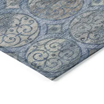 9' X 12' Navy Blue And Sky Blue Trellis Washable Indoor Outdoor Area Rug