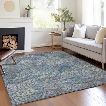 10' X 14' Navy Blue And Sky Blue Trellis Washable Indoor Outdoor Area Rug