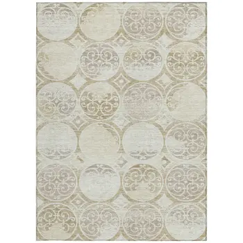 3' X 5' Ivory Beige And Taupe Trellis Washable Indoor Outdoor Area Rug