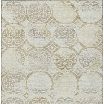 5' X 8' Ivory Beige And Taupe Trellis Washable Indoor Outdoor Area Rug