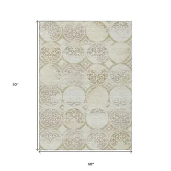 5' X 8' Ivory Beige And Taupe Trellis Washable Indoor Outdoor Area Rug