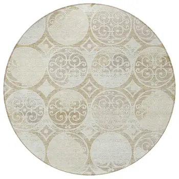 8' Ivory Beige And Taupe Round Trellis Washable Indoor Outdoor Area Rug