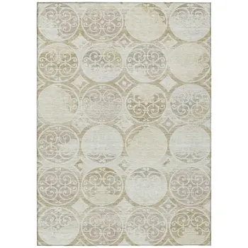 9' X 12' Ivory Beige And Taupe Trellis Washable Indoor Outdoor Area Rug