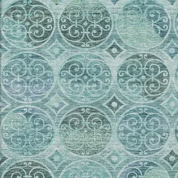 3' X 5' Teal Blue And Aqua Trellis Washable Indoor Outdoor Area Rug