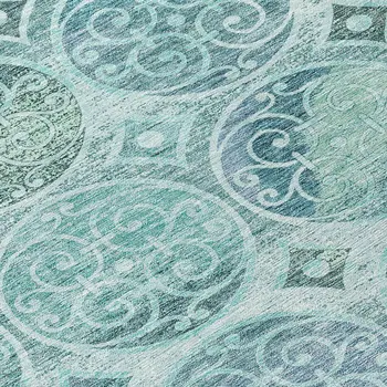 8' Teal Blue And Aqua Round Trellis Washable Indoor Outdoor Area Rug